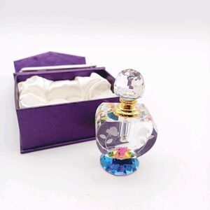 Faceted Crystal Perfume Bottle Etched Rose Rainbow AB Iridescent Base Dip Wand